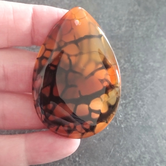 Orange And Black Dragon's Veins Agate Teardrop Pendant Gemstone - Picture 1 of 2
